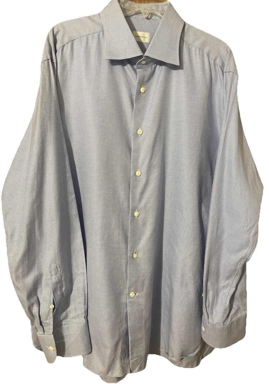 Ermenegildo Zegna Men's 46 18 Blue Chevron Geometric Long Sleeve Button Up Shirt